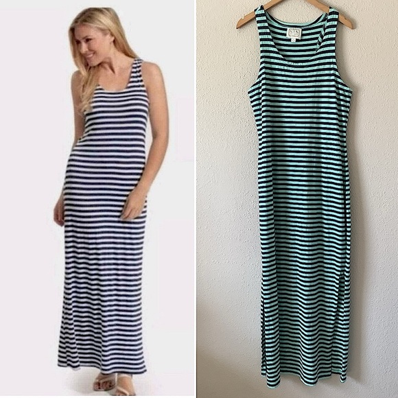 Sail to Sable Dresses & Skirts - SAIL TO SABLE Stripe Maxi Dress M Sleeveless Racerback Nautical Preppy Beach Y2K
